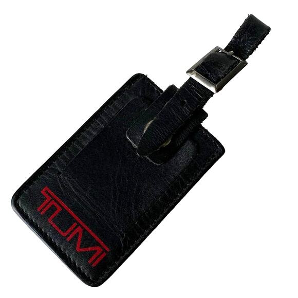 TUMI Alpha Luggage Tag Black Leather with Logo Medium - Picture 1 of 5